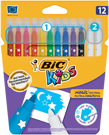 12 Felt-Tip Of Colours Bic Kids Box 10 + 2 Case Blister Super Washable