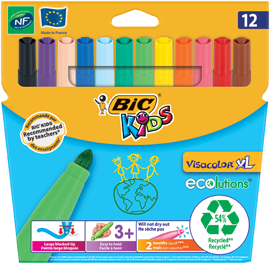 BIC® Kid Couleur Rotuladores de colores, 24 colores - Rotuladores de punta  de fibra Kalamazoo