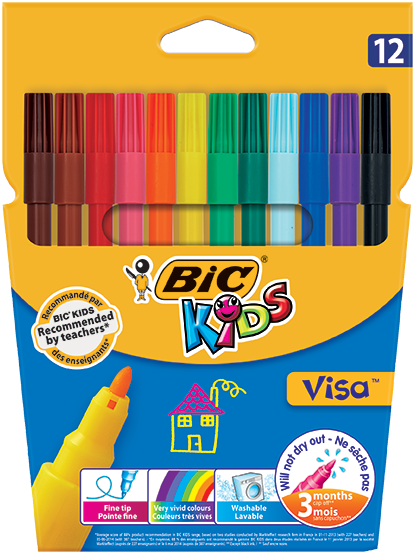BIC® Kid Couleur Rotuladores de colores, 12 colores - Rotuladores de punta  de fibra Kalamazoo