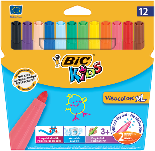 Boîte carton de 144 Feutres de coloriage BIC KIDS Visacolor XL