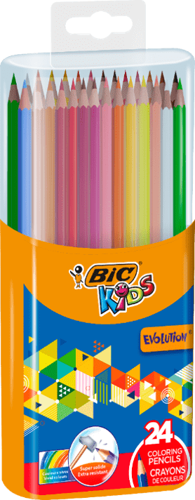BIC Kids Evolution Colored Pencils, Assorted Colors, 24/Case (BKCPP24-AST)