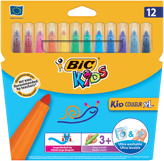 Bic Kids Kid Couleur Felt Tip Colouring Pens - Assorted Colours, Cardboard  Wallet of 12